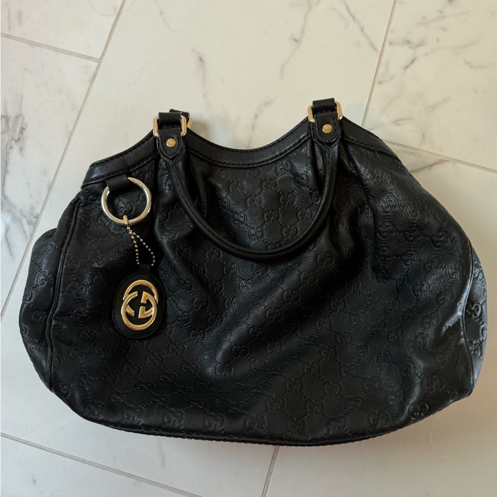 GUCCI Monogram Large Sukey Leather Tote in Black